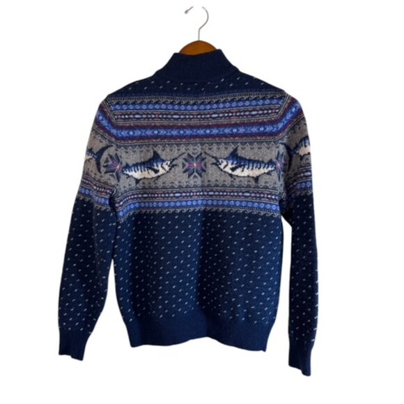 Vineyard Vines Sweater Sm Shark Design Quarter Zip Pullover Merino Wool Alpaca - Picture 3 of 10